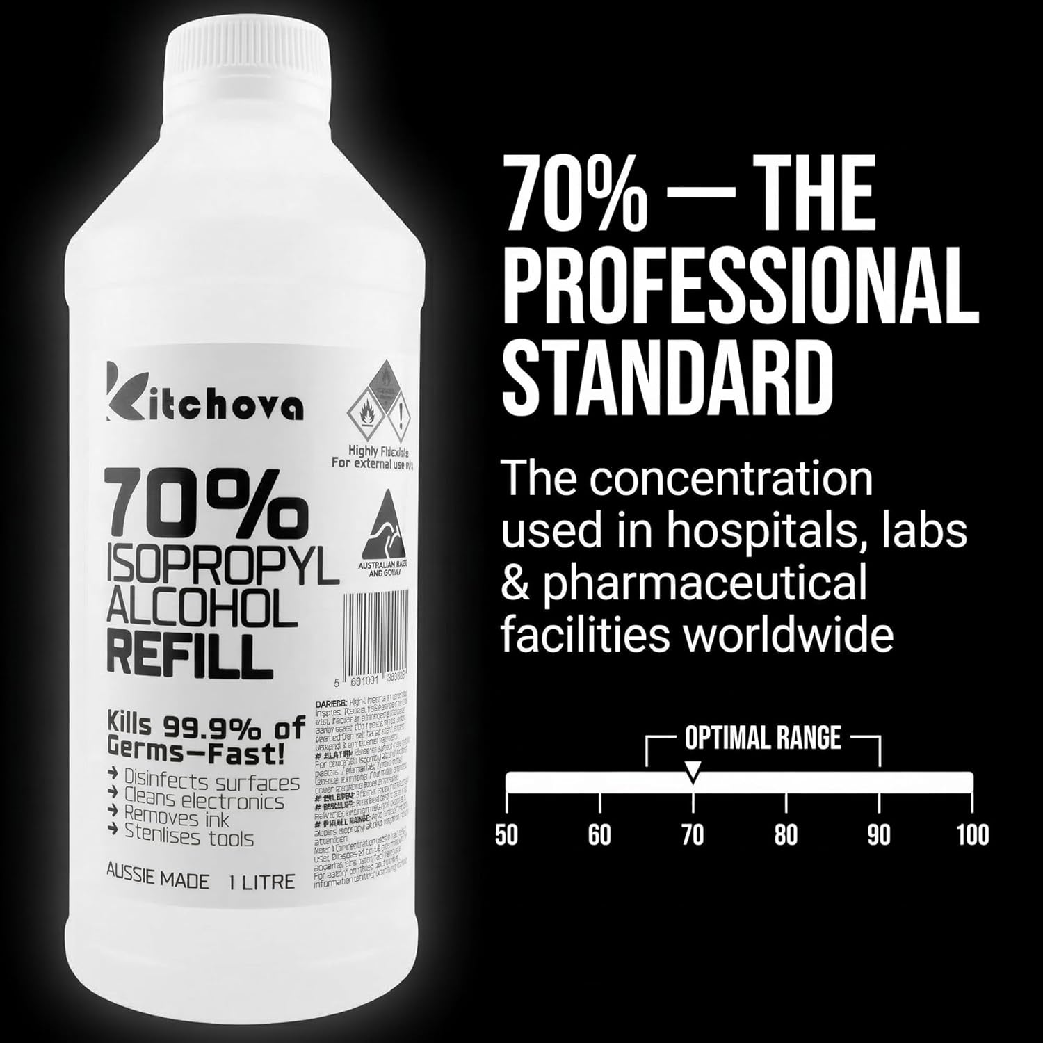 Kitchova 70% IPA Cleaner 1L bottle front view