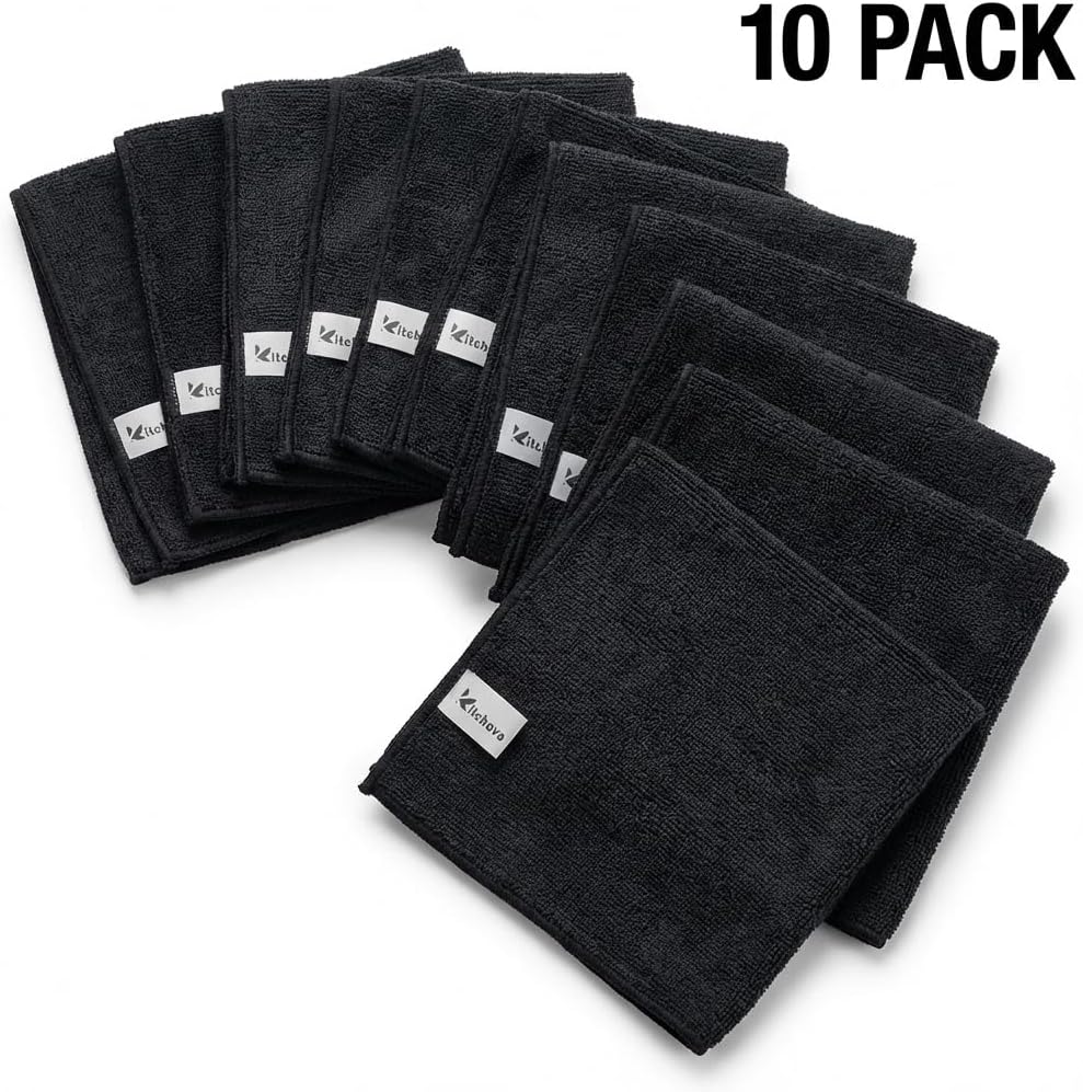 Kitchova Black Microfiber Cloth close-up texture