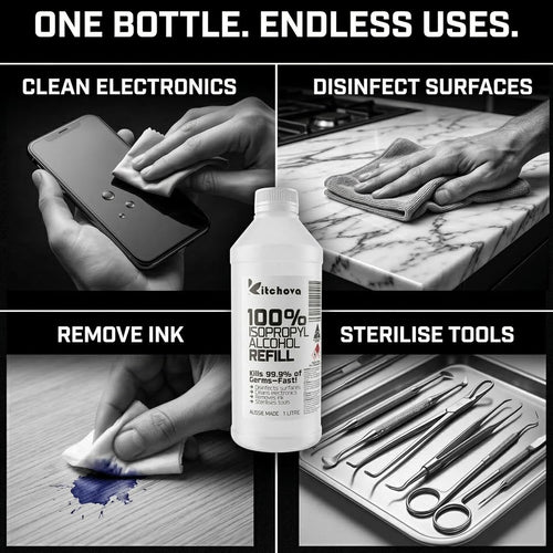 Kitchova 100% Isopropyl Alcohol IPA Cleaner 1L bottle front view